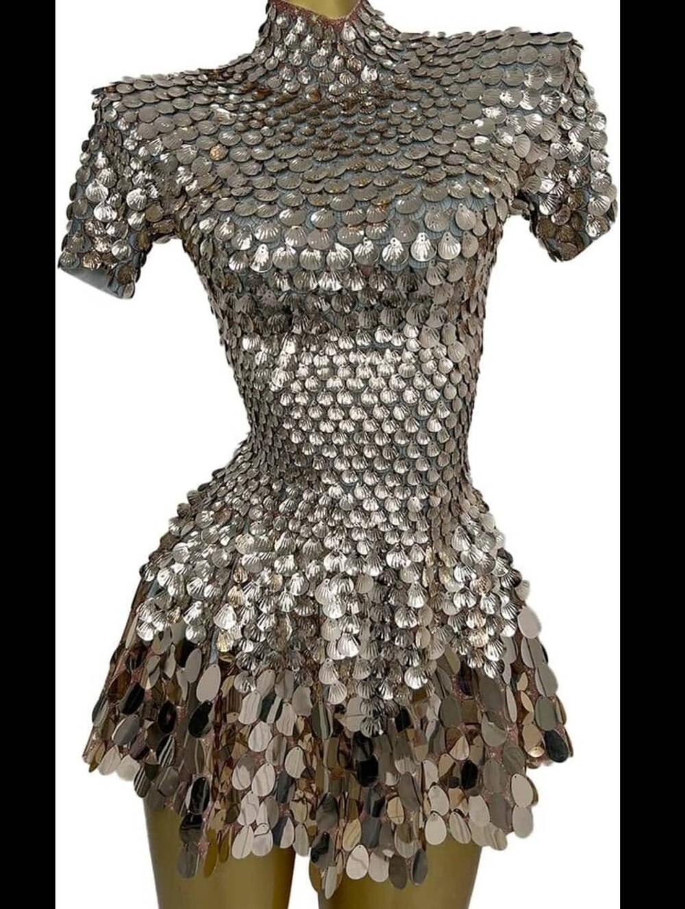 Short Metallic Sequin Mini Dress in Silver